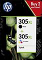 Kit 2 cartucce HP 305XL nero e colore