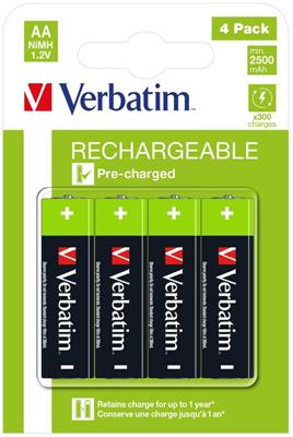 VERBATIM BATTERIE ALCALINE RICARICABILI AA HR06 4 pezzi